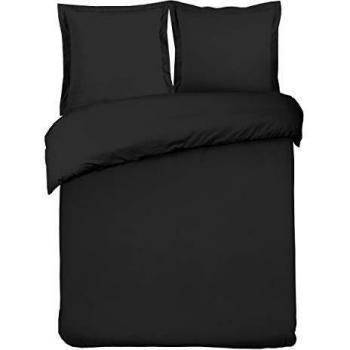 Juego de Sábanas Vision - Housse de Couette 240x220 cm con 2 Fundas de Almohada - Color Negro - 100% Algodón