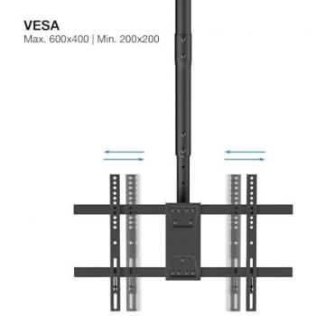 Soporte de Techo Extensible, Inclinable y Giratorio para 2 Pantallas TooQ LPCE2286TSLI-B de 43-86, hasta 50 Kg de Peso por Pantalla, VESA hasta 600x