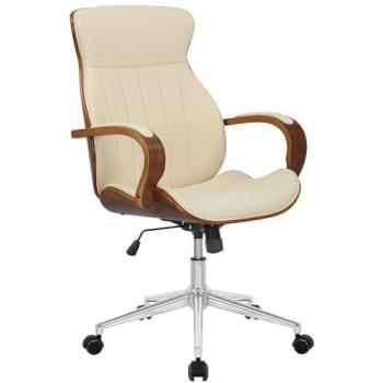 Silla de oficina Melilla en cuero ecológico ergonómica, giratoria, regulable en altura, con base y ruedas, color nogal/crema