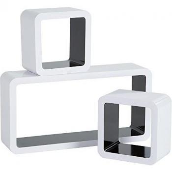 Estanterías de Pared Retro Lotta - Set de 3, Diseño Cubo, Madera Lacada Brillante, Instalación Invisible, Capacidad de Carga hasta 15 kg