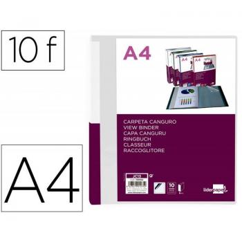 Carpeta Liderpapel 10 Fundas Canguro PP DIN A4 Transparente Portada y Lomo Personalizable