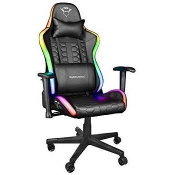 Trust Gaming Silla Gaming con iluminación LED RGB GXT 716 Rizza - Silla Gamer con 350 Colores, Totalmente Giratoria, Respaldo Inclinable, Silla Escritorio para Ordenador, Oficina, PC - Negro