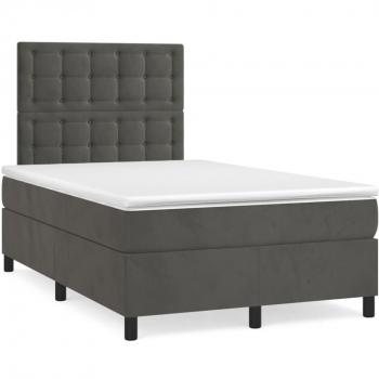 Cama box spring con colchón y LED terciopelo gris oscuro 120x190 cm