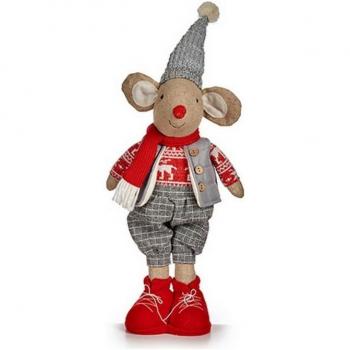 Figura Decorativa Ratón Navidad 48 Cm Blanco Rojo Gris Crema