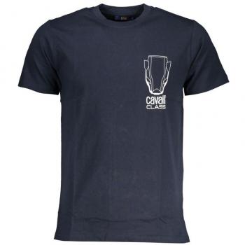 Cavalli Class Blue Cotton T-Shirt - XL, Male, Short Sleeve, Logo Print