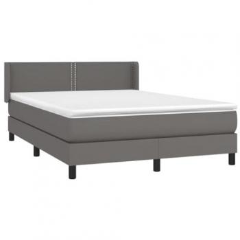 Cama box spring con colchón de cuero sintético gris 140x190 cm