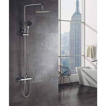 GME Conjunto de Ducha ROUND Monomando - Fácil de Usar, Ducha vista round monomando regulable en altura 87-118 cm, Round Vista Ducha Monomando, 25 cm Diámetro
