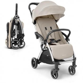 Silla de Paseo Kikkaboo Eden - Carrito Bebé Plegable Automático, Ligero, Reclinable hasta 22 kg, Color Beige