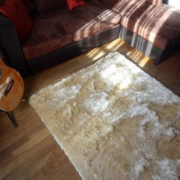 Alfombra shaggy fina rectangular hecha a mano color crema 160x230 cm