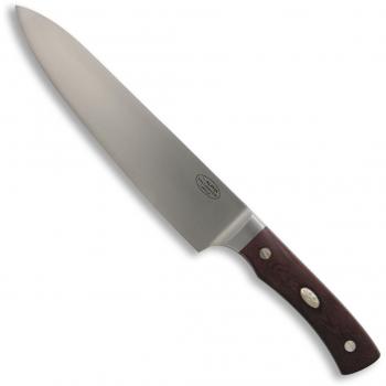 Cuchillo de cocina Fallkniven Alpha con hoja de 20 cm, mango micarta marrón y estuche de madera