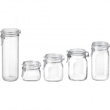 Set de 5 Tarros Herméticos de Vidrio Bormioli Rocco Fido - 0,5L, 0,75L, 1L, 1,5L y Espagueti 1,5L -