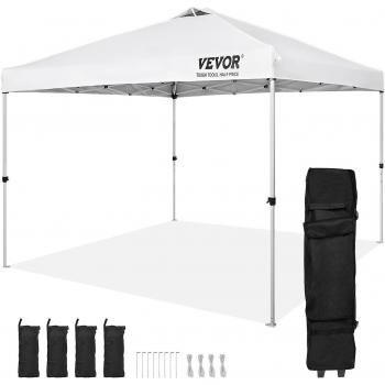VEVOR 10x10 ft Waterproof Silver Coated Pop Up Canopy Tent with Portable Roller Bag and 4 Sandbags