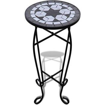 vidaXL Mosaic Side Table Plant Table Black White