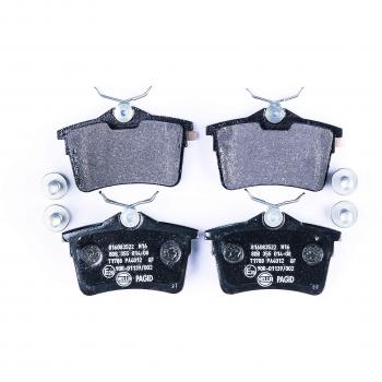 Juego de pastillas de freno HELLA 8DB355014081 con características de alta calidad, diseño específico para vehículos, compuesto optimizado para un rendimiento superior, baja generación de ruido y polvo, fácil instalación y cumplimiento con normativ