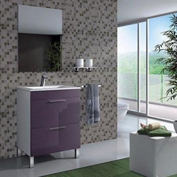 Arkitmobel DEKOR/305328BO - Mueble de baño, 1 puerta, 1 cajón + espejo, color blanco y morado