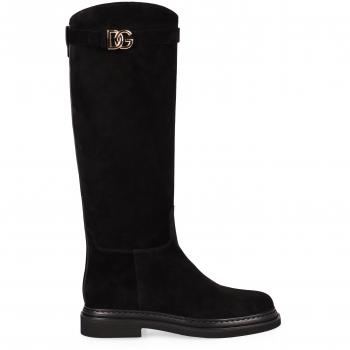 Dolce & Gabbana Women's Black Suede Knee High Flat Sole Boots Size 37