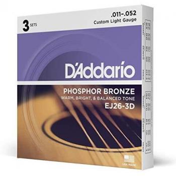D'Addario EJ26 Phosphor Bronze Acoustic Guitar Strings Set, Custom Light, 3-Pack