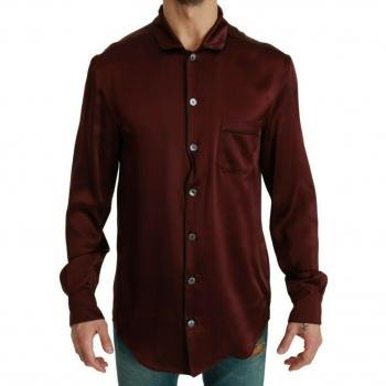 Dolce & Gabbana Bordeaux Silk Pajama-Inspired Shirt - IT40 | M, Casual Shirts, male, Red, Size: L Pajama Inspired Silk Shirt with Logo Details