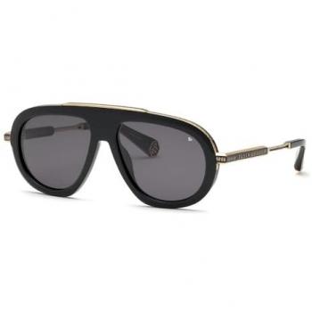 Philipp Plein Unisex Glossy Black Smoke Grey Sunglasses 57MM - Plein Legacy Model