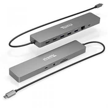 Plugable Technologies 11-in-1 USB-C Hub 100W USB-C Pass-through Laptop Docking Station Dual Monitor 4K 60Hz HDMI Compatible with Thunderbolt Windows Chromebooks Displays Mirrored on Mac