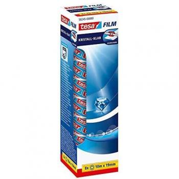 Cinta Adhesiva Transparente Tesa Kristal Claro 10m x 19mm, Paquete de 8 Rollos