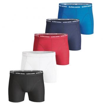 Björn Borg Solid Sammy Cotton Stretch Boxer Shorts 5-Pack for Men - Black and White, Size XXL