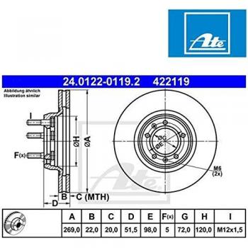 2x ATE Disco de freno 24.0122-0119.2 vorne para ALFA ROMEO 75