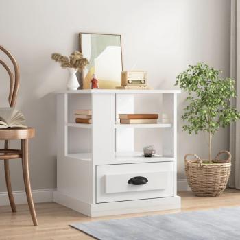Mesa auxiliar de madera contrachapada blanco brillo 50x50x60 cm vidaXL