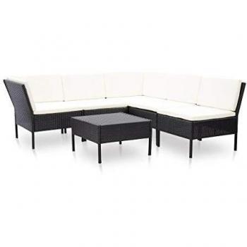 6-Piece Black Poly Rattan Garden Lounge Set with Cushions