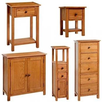 vidaXL Roble Macizo Set Mueble Salón 5 Piezas Mesilla Armario Aparador Consola