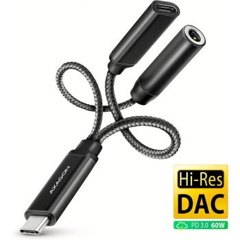 Adaptador de Audio AXAGON ADA-HCPD USB-C a 3.5mm (F) con Hi-Res DAC 32bit 384kHz y PD 60W 3A