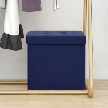 Taburete plegable con almacenaje en lino sintético azul