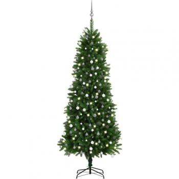 Árbol de Navidad artificial con luces LEDs y bolas verde 240 cm