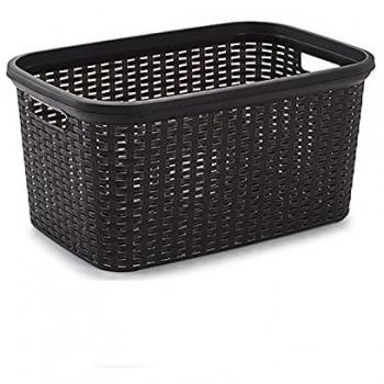 Cesta para la colada de plástico con asas 53 x 26 x 36 cm, modelo rattan, 35 litros, cesto para prendas ropa, lavandería, hogar, wengué