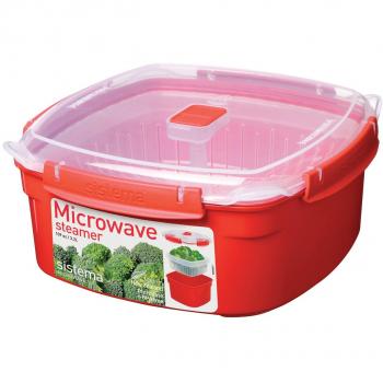 Sistema Vaporera grande de microondas de plástico rojo, 23.9 x 23.9 x 10.9 cm