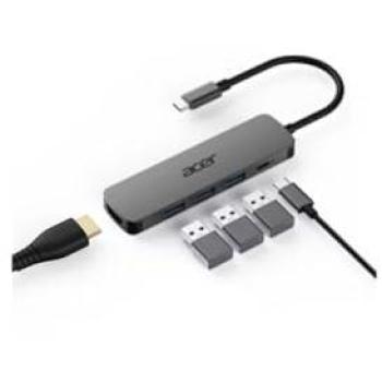 Dongle Acer 5 en 1 Tipo C - Estación de Conexión USB-C, HDMI, 3xUSB-A, 100W PD, Plata