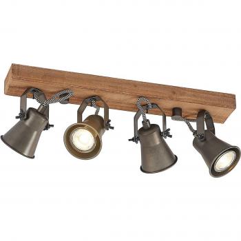 Foco de techo Lindby Grandesa, 4 luces, halógeno vintage en marrón hecho de madera, para salón y comedor, con portalámparas GU10