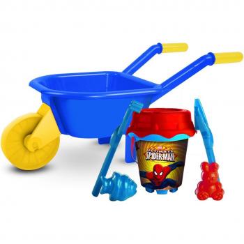 Set de Juego de Playa con Carretilla, Cubo, Pala, Rastrillo y Moldes de Spiderman Marvel