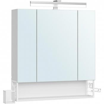 Armario de Baño VASAGLE con Espejo y 3 Puertas, Mueble de Pared Blanco Nube con Enchufe, Cesta Colgante y Soporte para Secador de Pelo