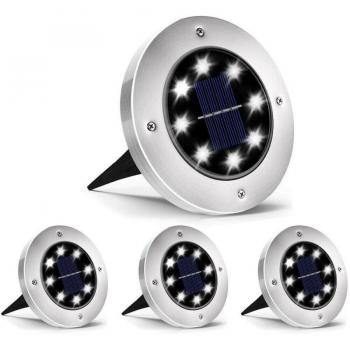 Lámpara Solar LED 4 Faro para Jardín Exterior con 8 LEDs y Piqueta Marcador de Paso