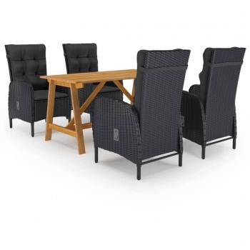 Juego de muebles de comedor de jardín 5 piezas negro