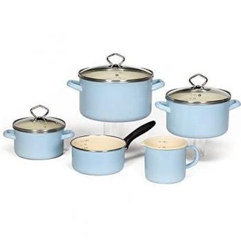 Juego de Ollas Emailladas Sylt 5 Piezas - Aluminio, Inducción, Color Azul