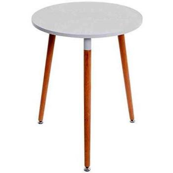 Mesa Auxiliar Amalie - Elegancia compacta, Ø60 cm, Mesa de Centro Baja, Tablero de MDF, Base de Madera, Estilo Nórdico, Color Blanco y Marco Natural