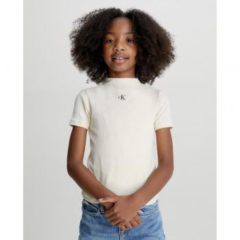 Camiseta de niña marfil de manga corta Calvin Klein
