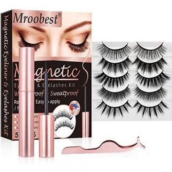 Magneticas Delineador, Pestañas Magnéticas, Pestañas Magneticas Delineador, 3D Reutilizables Naturales Magnéticas, 5 Pares Pestañas Postizas con Eyeliner Waterproof Delineador Magnetico, Con Pinzas
