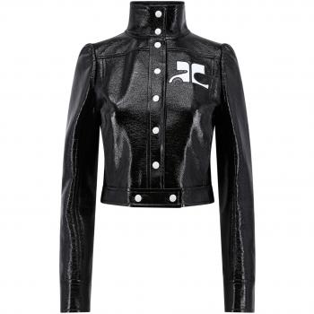 Courrèges Black Vinyl Jacket with Logo Patch, Female, Size S