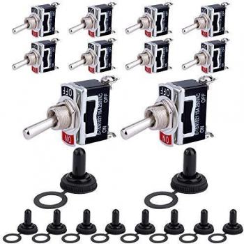 Interruptor de Palanca SPST AC 250V 15A ON/Off 2 Posiciones 2 Pin con Tapa Impermeable para Coche Auto Camión Barco 10 piezas