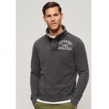 Sudadera Superdry Vintage Athletic Henley con cuello panadero para hombre en color negro