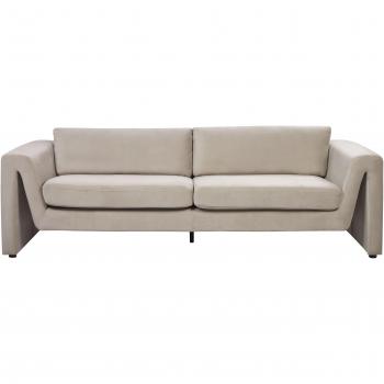 Sofá moderno 3 plazas de terciopelo taupe con respaldo acolchado y reposabrazos