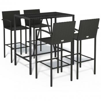 5 Piece Black Poly Rattan Garden Bar Set